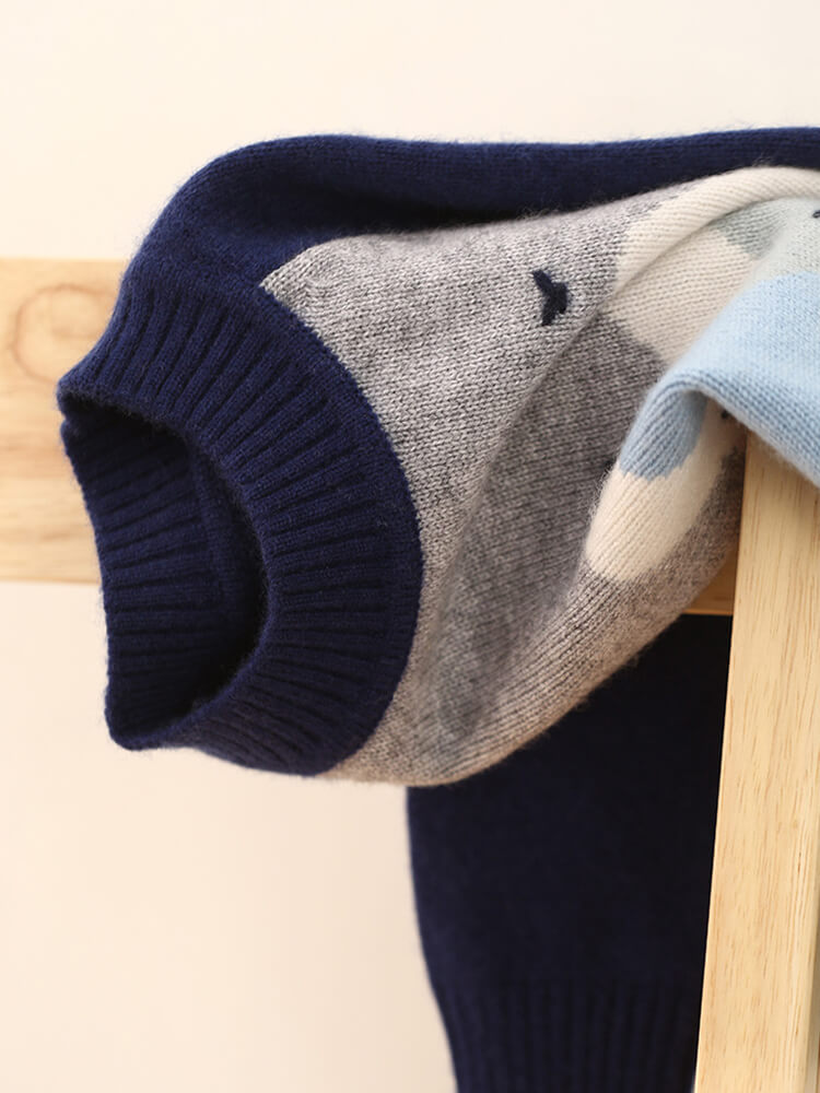 Kids Navy Blue Ocean Scene Cashmere Crew Neck Sweater